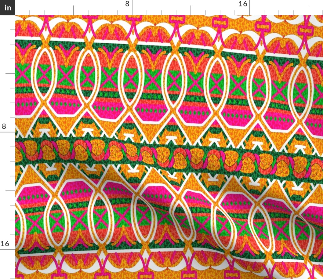 Bohemian Loopy Stripe in Pink Gold and Green