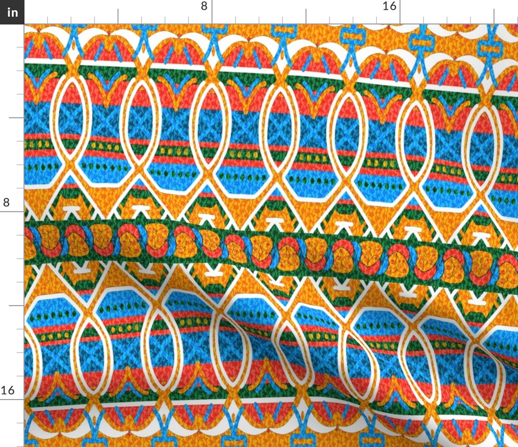 Bohemian Loopy Stripe in Blue Gold and Peach