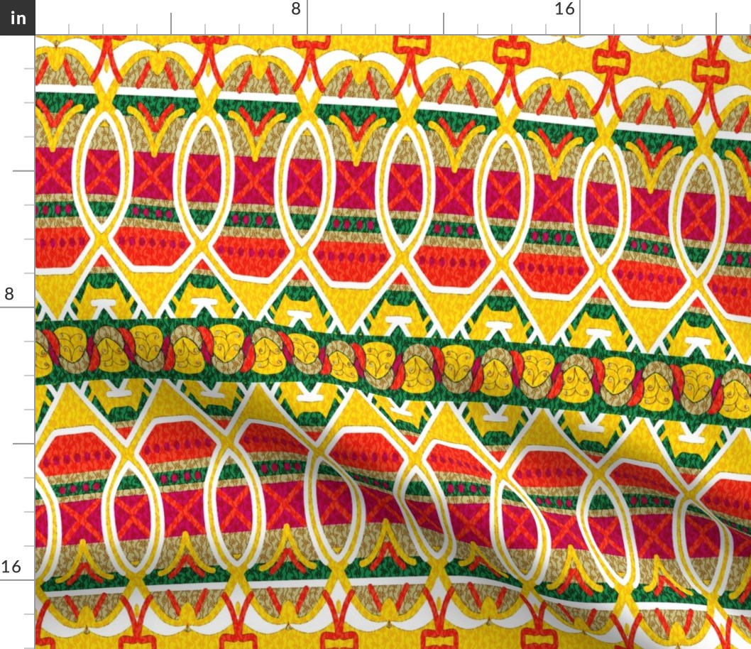 Bohemian Loopy Stripe in Red Yellow and Green
