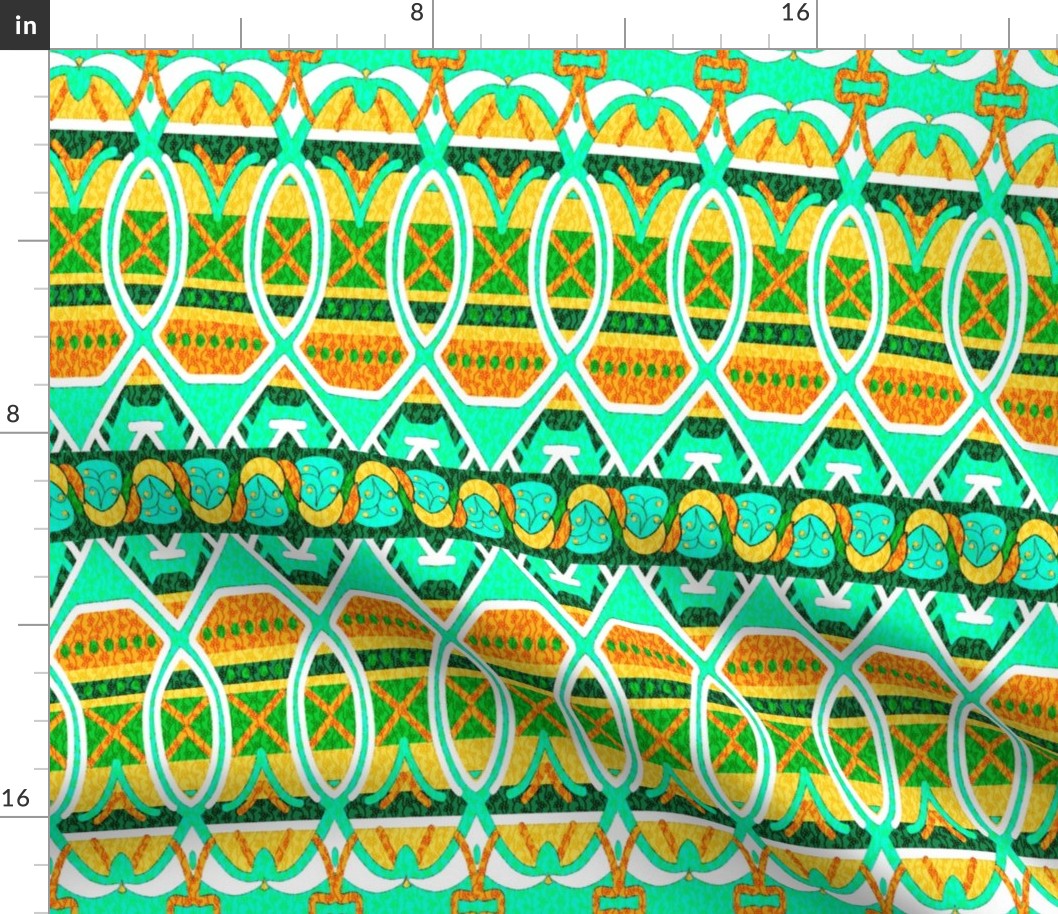 Bohemian Loopy Stripe in Yellow Orange and Seamist Green