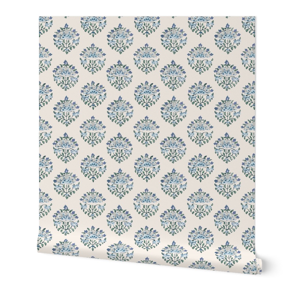 Handblock Medallion Blue on Ivory