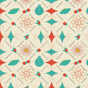 Space Age - Atoms in Coral and Green on Cream