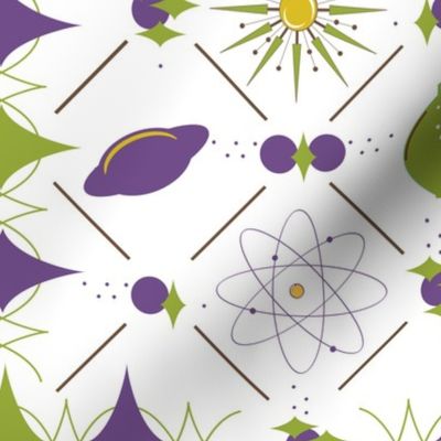 Space Age - Atoms in Purple/Green on White