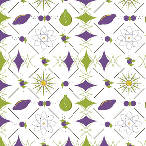 Space Age - Atoms in Purple/Green on White