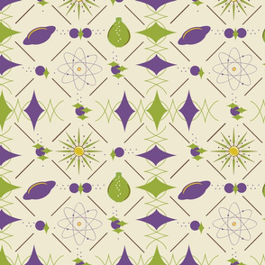 Space Age - Atoms in Purple and Green on Sweet Corn