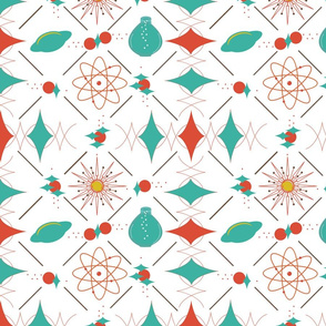 Space Age - Atoms Teal /Coral on White