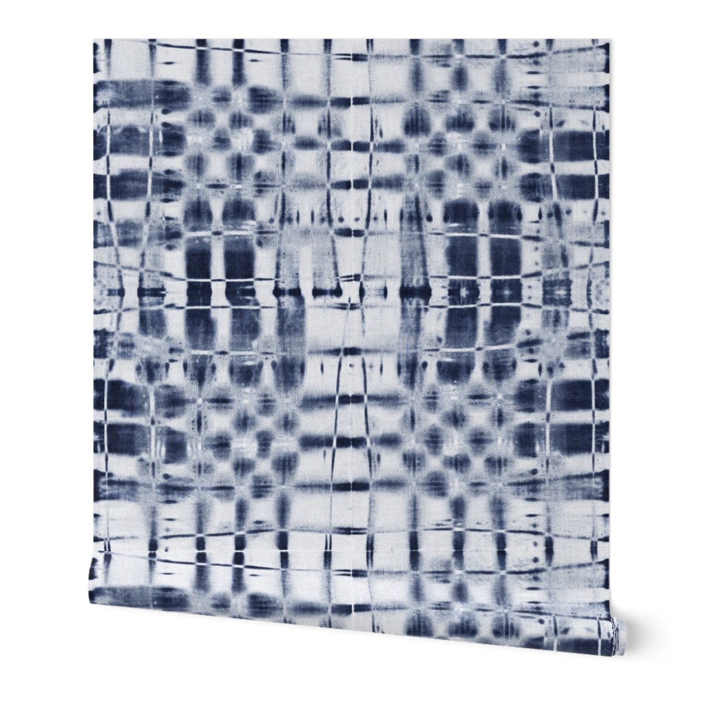 Blue and white squares and stripes Shibori tie-dye