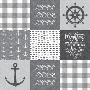 Nautical Patchwork - Mightier than the waves - Grey and White - Wave wholecloth - nautical nursery fabric LAD19