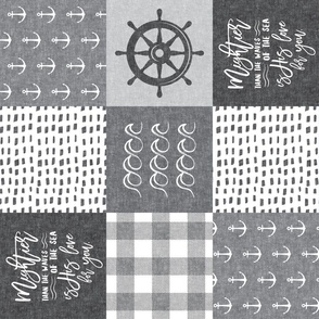 Nautical Patchwork - Mightier than the waves - Grey and White - Wave wholecloth - nautical nursery fabric (90) LAD19