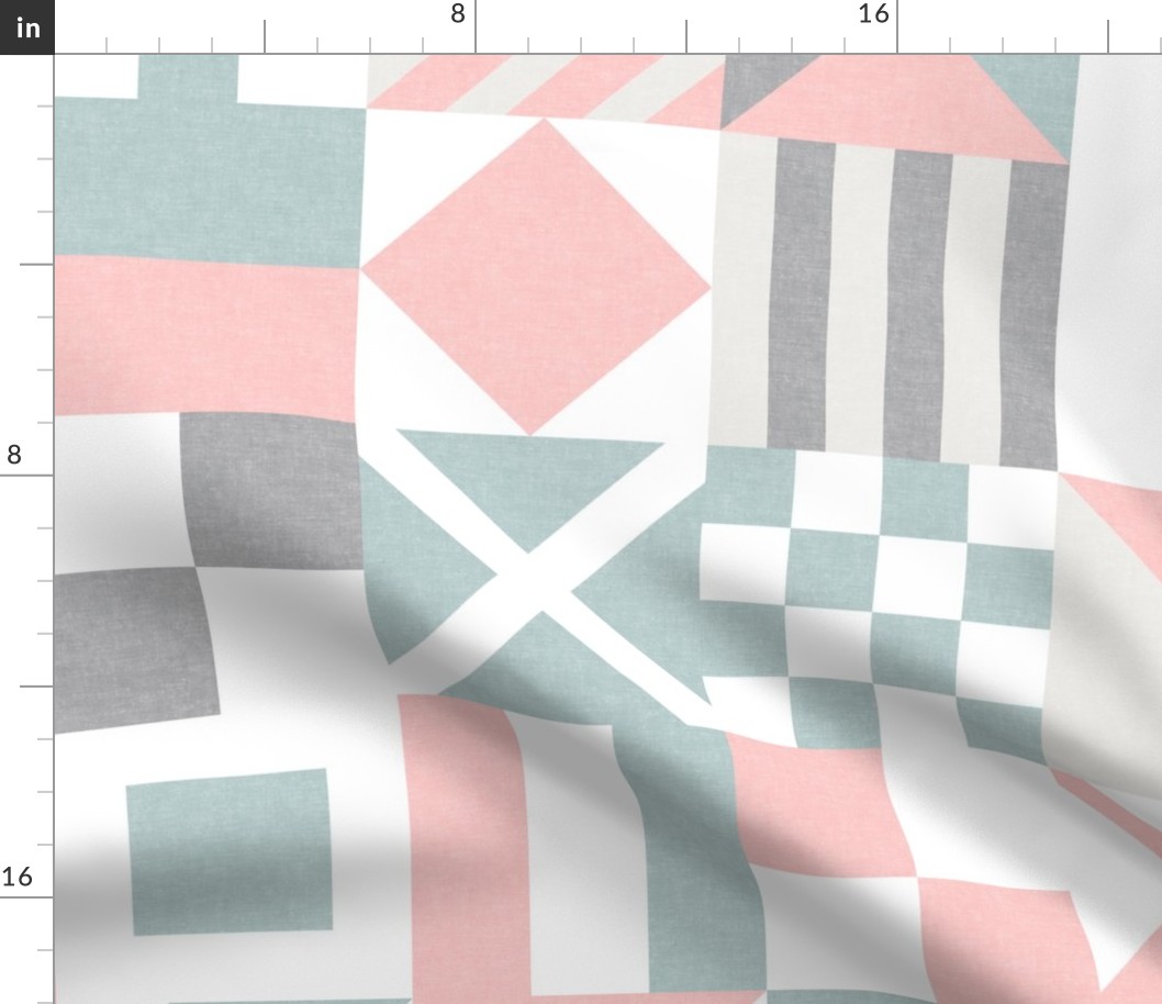 Nautical Flags Patchwork - Wholecloth - Pink and Blue - Maritime flags - LAD19