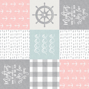 Nautical Patchwork (pink & blue)- Mightier than the waves -  Wave wholecloth - nautical nursery fabric (90)  LAD19