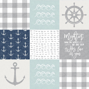 Nautical Patchwork (dark blue & blue)- Mightier than the waves - Wave wholecloth - nautical nursery fabric  LAD19