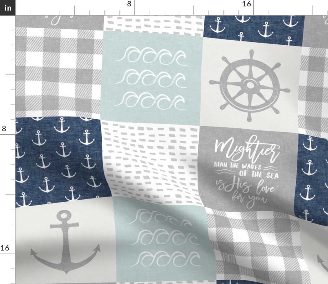 Nautical Patchwork (dark blue & blue)- Mightier than the waves - Wave wholecloth - nautical nursery fabric  LAD19