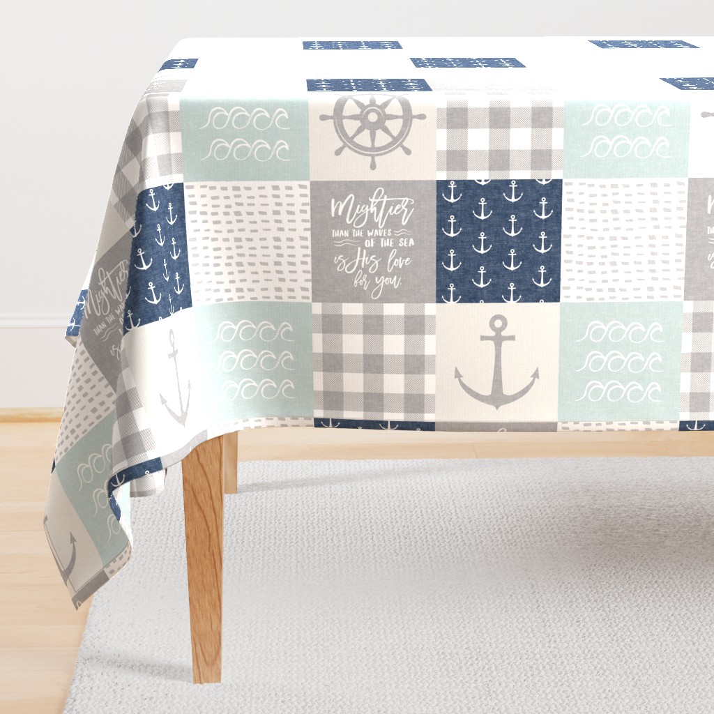 Nautical Patchwork (dark blue & blue)- Mightier than the waves - Wave wholecloth - nautical nursery fabric (90) LAD19