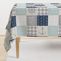 Nautical Patchwork (dark blue & blue)- Mightier than the waves - Wave wholecloth - nautical nursery fabric (90) LAD19