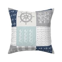 Nautical Patchwork (dark blue & blue)- Mightier than the waves - Wave wholecloth - nautical nursery fabric (90) LAD19