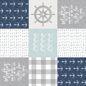 Nautical Patchwork (dark blue & blue)- Mightier than the waves - Wave wholecloth - nautical nursery fabric (90) LAD19