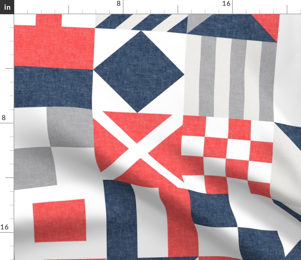 Nautical Flags Patchwork - Wholecloth - Red and Blue - Maritime flags - LAD19