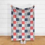 Nautical Patchwork (red and blue)- Mightier than the waves -  Wave wholecloth - nautical nursery fabric LAD19