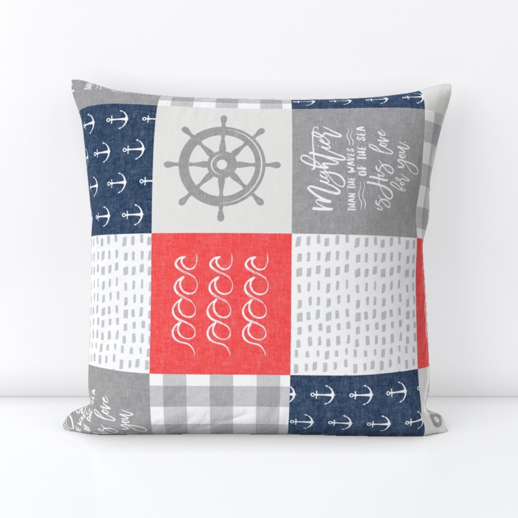 Nautical Patchwork (red and blue)- Mightier than the waves -  Wave wholecloth - nautical nursery fabric (90) LAD19