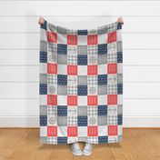 Nautical Patchwork (red and blue)- Mightier than the waves -  Wave wholecloth - nautical nursery fabric (90) LAD19