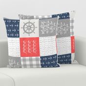 Nautical Patchwork (red and blue)- Mightier than the waves -  Wave wholecloth - nautical nursery fabric (90) LAD19