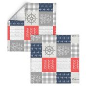 Nautical Patchwork (red and blue)- Mightier than the waves -  Wave wholecloth - nautical nursery fabric (90) LAD19