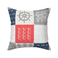 Nautical Patchwork (red and blue)- Mightier than the waves -  Wave wholecloth - nautical nursery fabric (90) LAD19