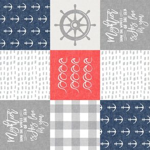Nautical Patchwork (red and blue)- Mightier than the waves -  Wave wholecloth - nautical nursery fabric (90) LAD19
