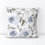 Blue and taupe watercolor floral - neutral botanical/tropical/wildflower theme