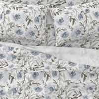 Blue and taupe watercolor floral - neutral botanical/tropical/wildflower theme