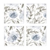 Blue and taupe watercolor floral - neutral botanical/tropical/wildflower theme