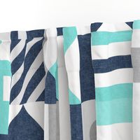 Nautical Flags Patchwork - Wholecloth - Teal and Blue - Maritime flags - LAD19