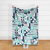 Nautical Flags Patchwork - Wholecloth - Teal and Blue - Maritime flags - LAD19