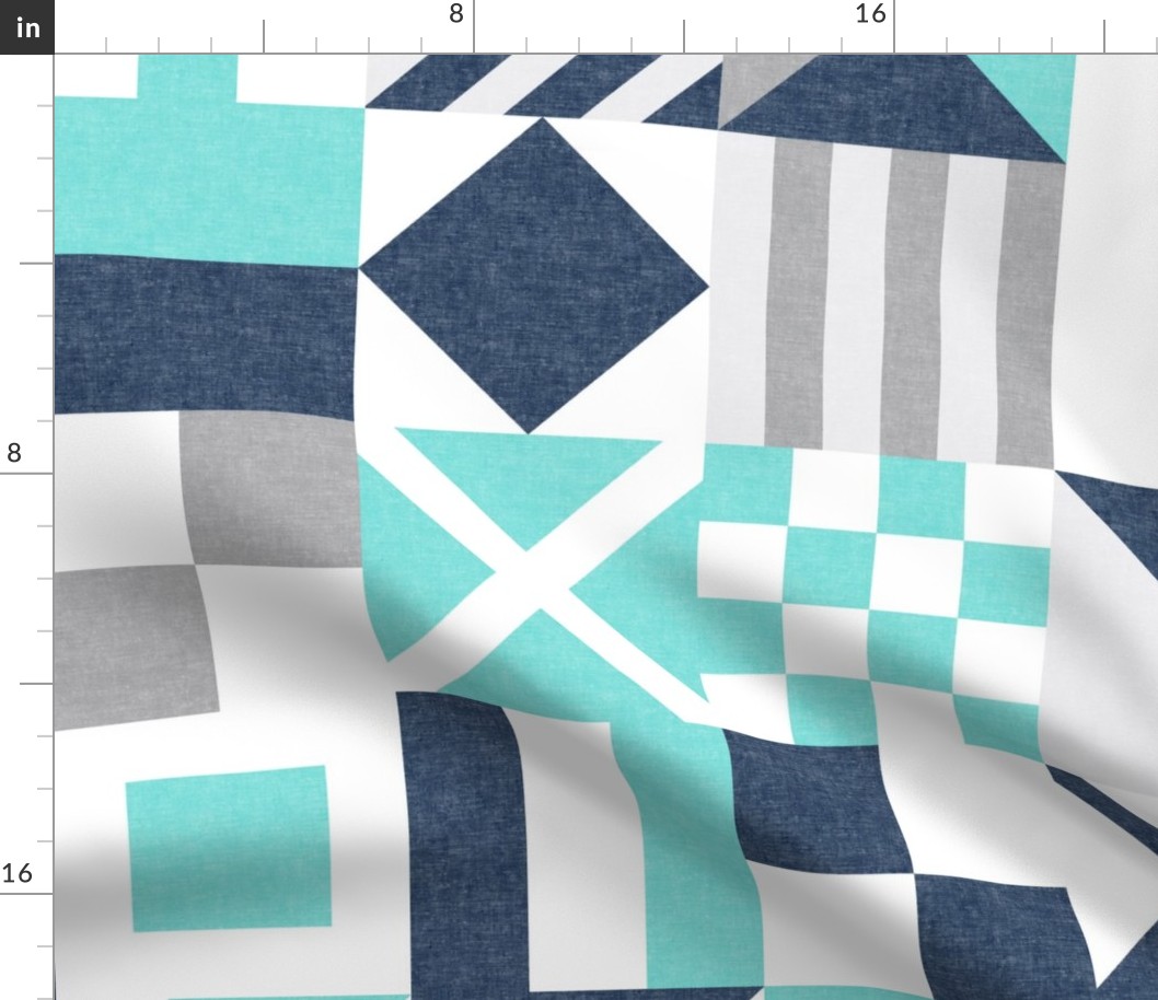 Nautical Flags Patchwork - Wholecloth - Teal and Blue - Maritime flags - LAD19