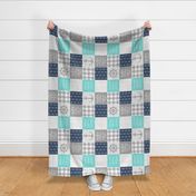 Nautical Patchwork (teal & blue)- Mightier than the waves - Wave wholecloth - nautical nursery fabric (90) LAD19