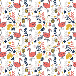 flamingo dance in coral and mustard