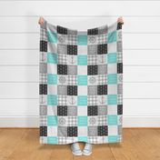 Nautical Patchwork (black and teal)- Mightier than the waves -  Wave wholecloth - nautical nursery fabric LAD19