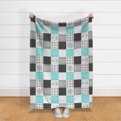 Nautical Patchwork (black and teal)- Mightier than the waves -  Wave wholecloth - nautical nursery fabric (90) LAD19