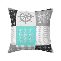 Nautical Patchwork (black and teal)- Mightier than the waves -  Wave wholecloth - nautical nursery fabric (90) LAD19