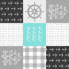 Nautical Patchwork (black and teal)- Mightier than the waves -  Wave wholecloth - nautical nursery fabric (90) LAD19