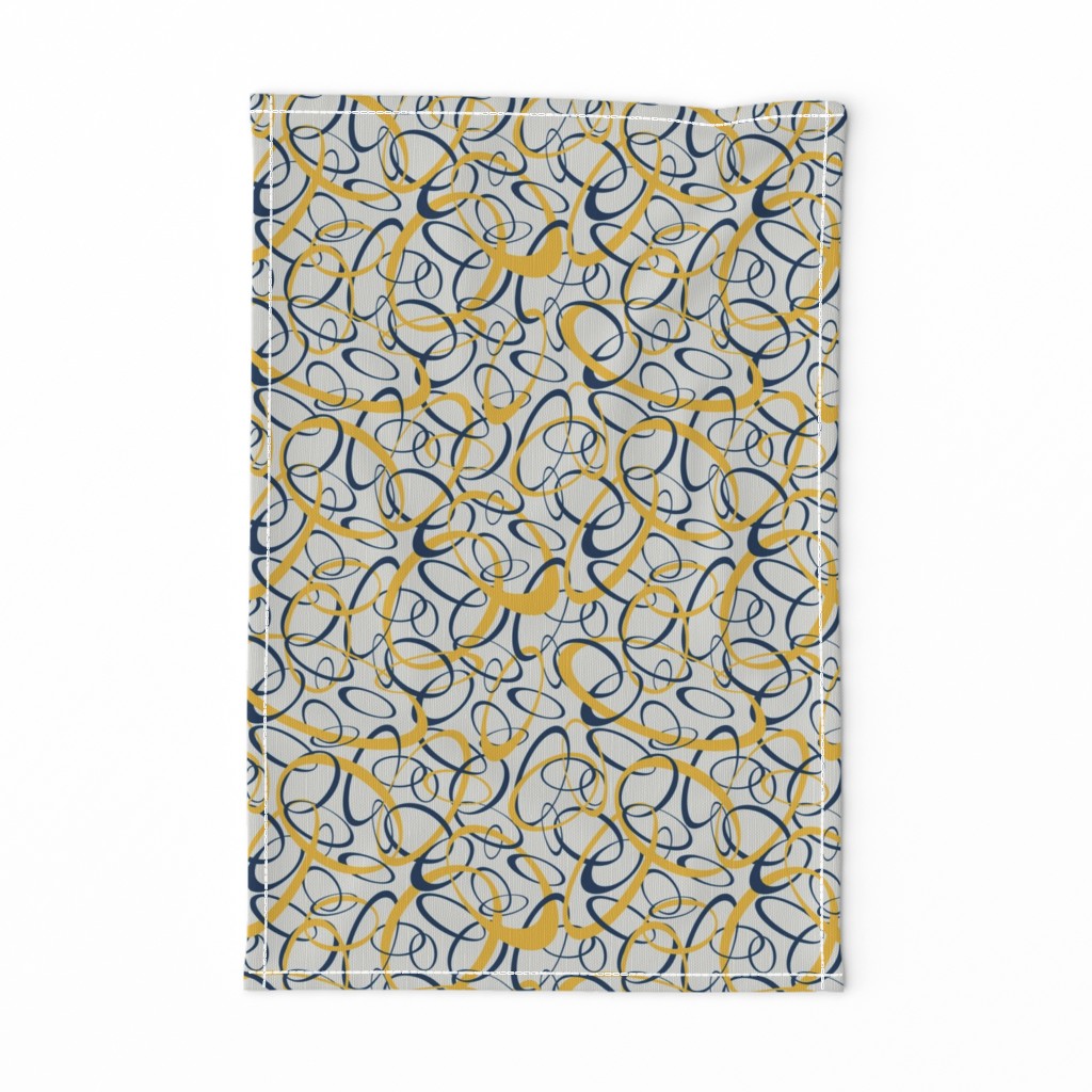 funky loops pattern - blue and gold on light gray