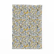 funky loops pattern - blue and gold on light gray