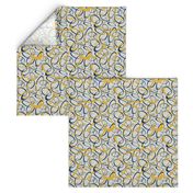 funky loops pattern - blue and gold on light gray