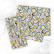 funky loops pattern - blue and gold on light gray