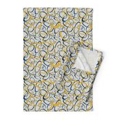 funky loops pattern - blue and gold on light gray