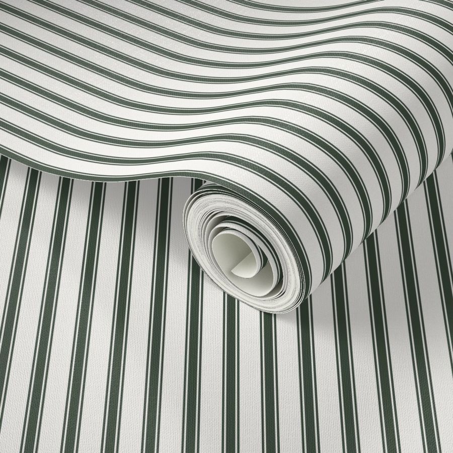 Ticking Stripe : Deep Forest Green & Dusty Cream