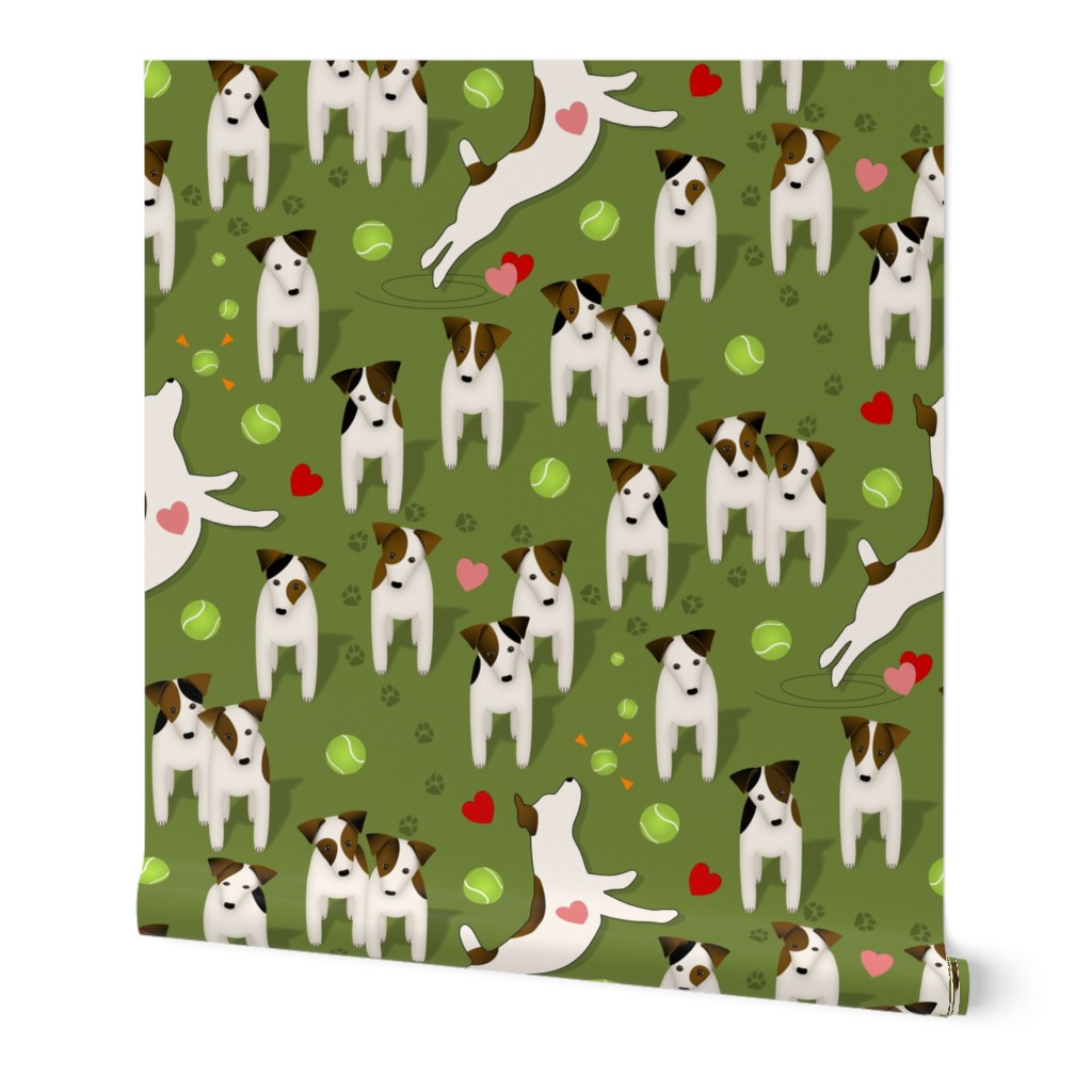 Parson / Jack Russell Terriers dogs with heart / Olive green