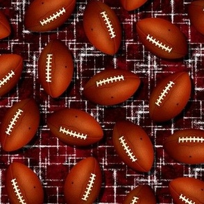 Footballs on red w white accent pattern black grunge texture fall sports 