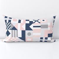 (3" small scale) Nautical Flags Patchwork - Wholecloth - Soft Pink and Navy - Maritime flags - LAD19 